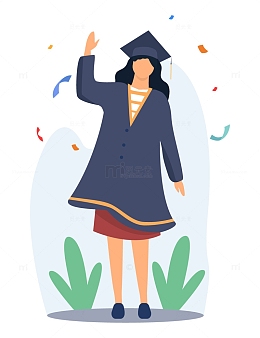 手绘毕业季青春校园女孩人物学士服狂欢插画
