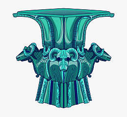蓝色文物四羊方尊矢量插画
