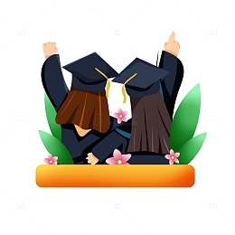 矢量手绘毕业季人物背影装饰元素
