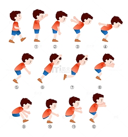 体育运动跳远扁平男孩步骤