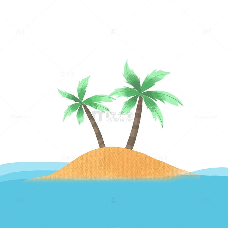 绿色椰树沙滩海岸手绘图