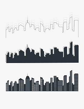 城市剪影建筑高楼地标大厦楼房高楼装饰背景