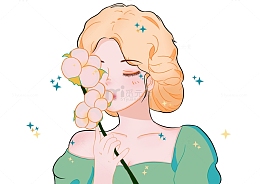 唯美小清新女生棉花插画