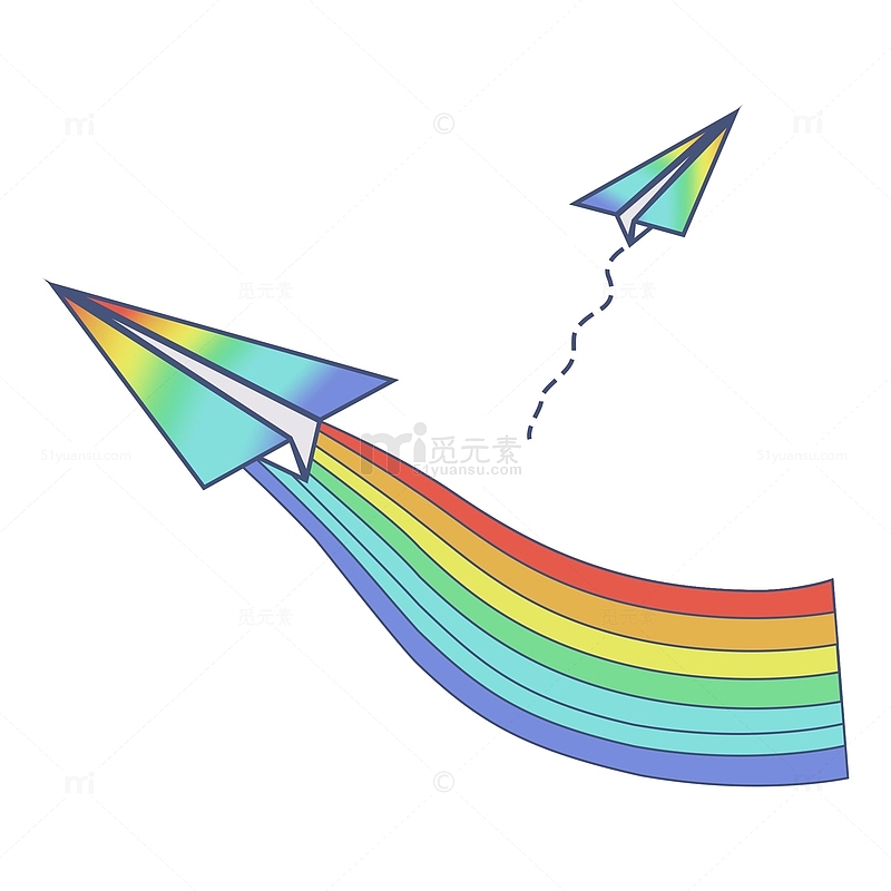 彩色小清新卡通彩虹纸飞机毕业季手绘图