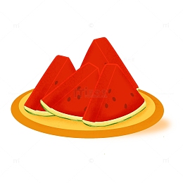 绿红色夏日西瓜盘清凉手绘夏至小清新