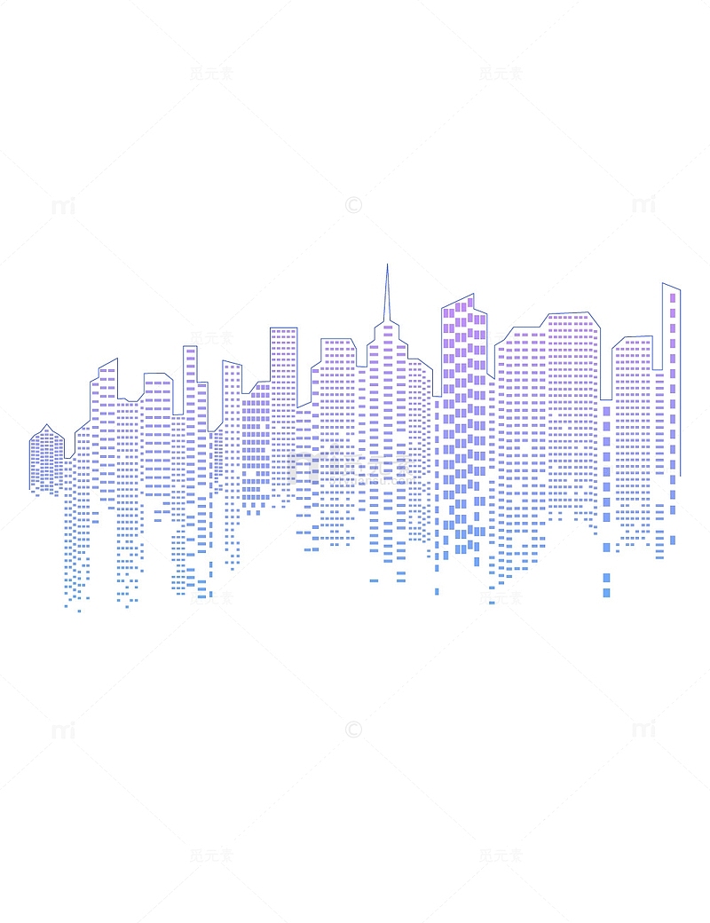 科技城市建筑剪影线条高楼大厦装饰插画