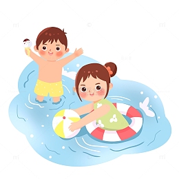 夏季泳池游泳插画