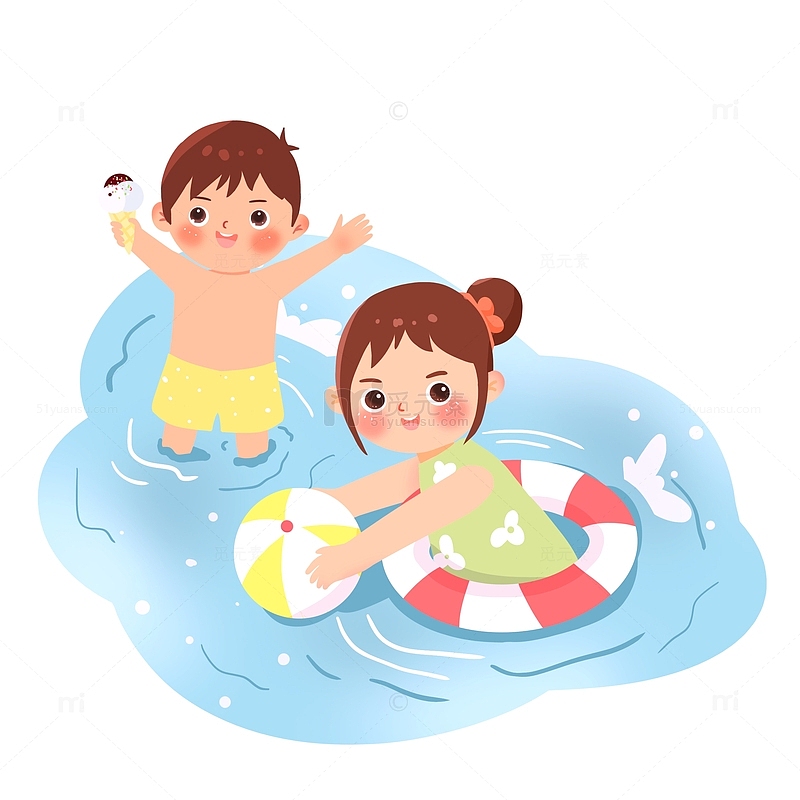 夏季泳池游泳插画