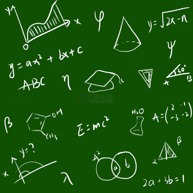 白色粉笔手写数学公式函数几何毕业季元素