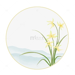 水彩山水兰花古风边框元素