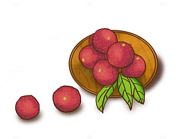 红色杨梅盘子水果手绘