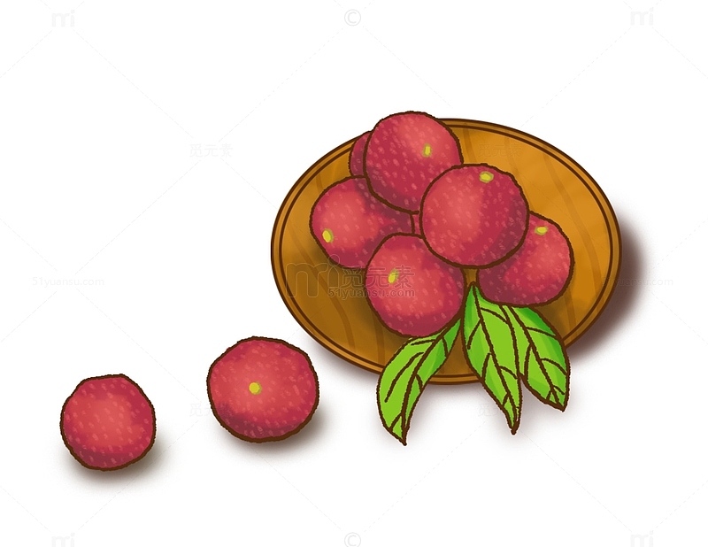 红色杨梅盘子水果手绘