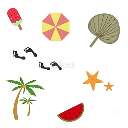 小清新扁平夏天海滩元素
