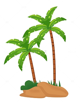 绿色夏季夏日海岛椰子树小清新卡通元素手绘