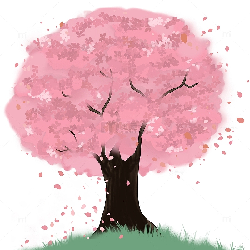 粉色 小清新 春天 樱花 手绘图