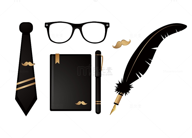 黑金父亲节男士礼物矢量笔记本领带眼镜笔
