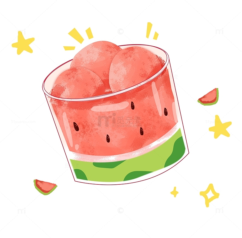 夏季西瓜汁果汁饮品雪糕杯清凉夏至手绘元素