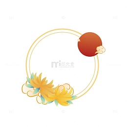 矢量手绘中式菊花太阳祥云边框