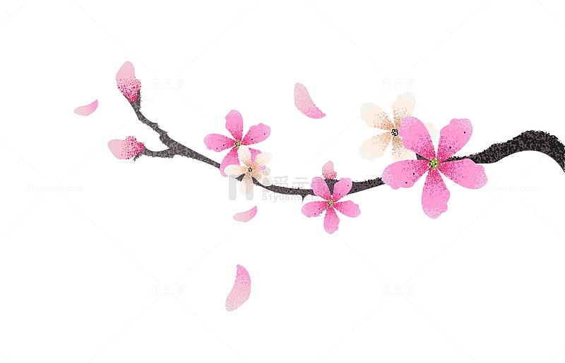 粉色春季一支桃花装饰噪点手绘图