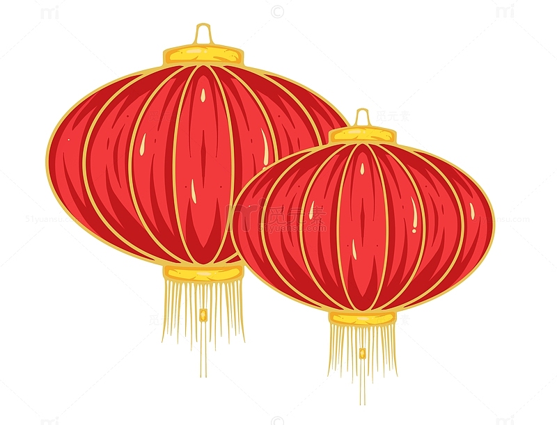 红色喜庆春节国潮灯笼手绘插画