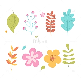 小清新手绘叶子植物春季夏季花朵叶子装饰