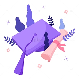 扁平学士帽卷子开心青春季绿植花卉毕业季