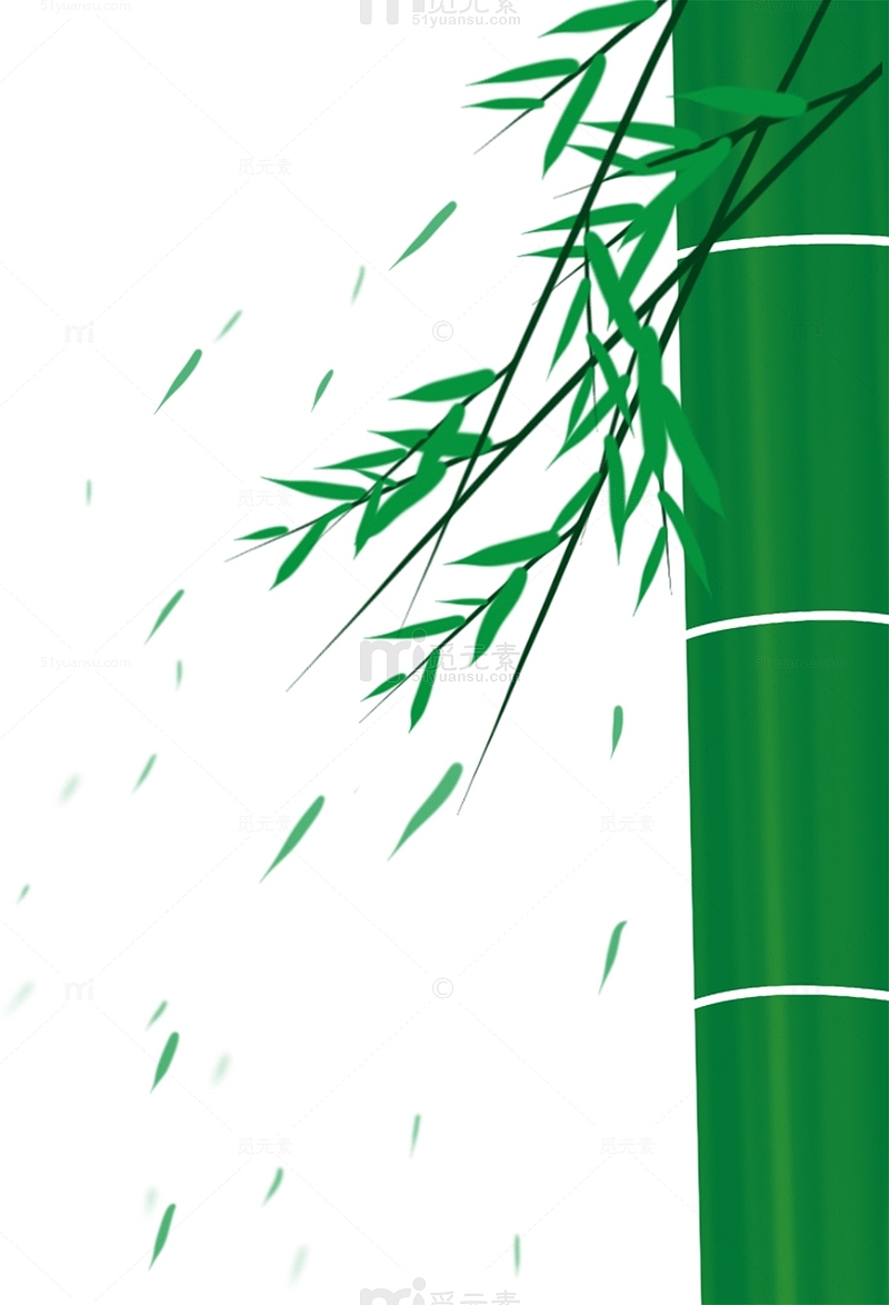 绿色国潮手绘竹子飘落叶子