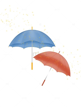 红蓝色卡通手绘星星雨伞高清免扣元素