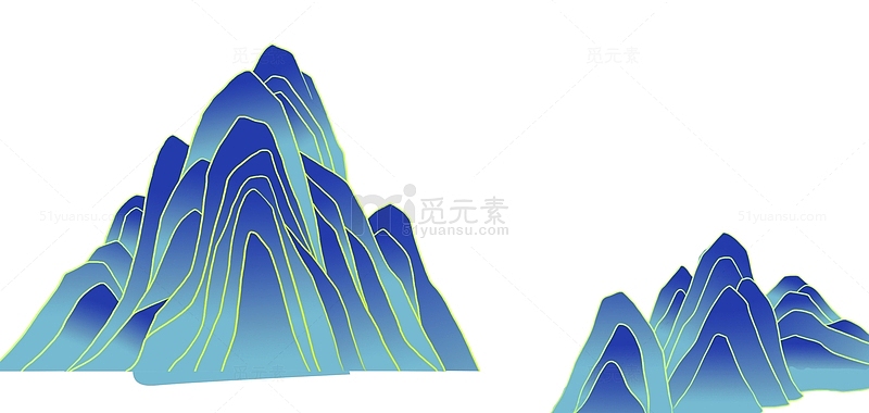 国潮 墨蓝 手绘 大山装饰元素