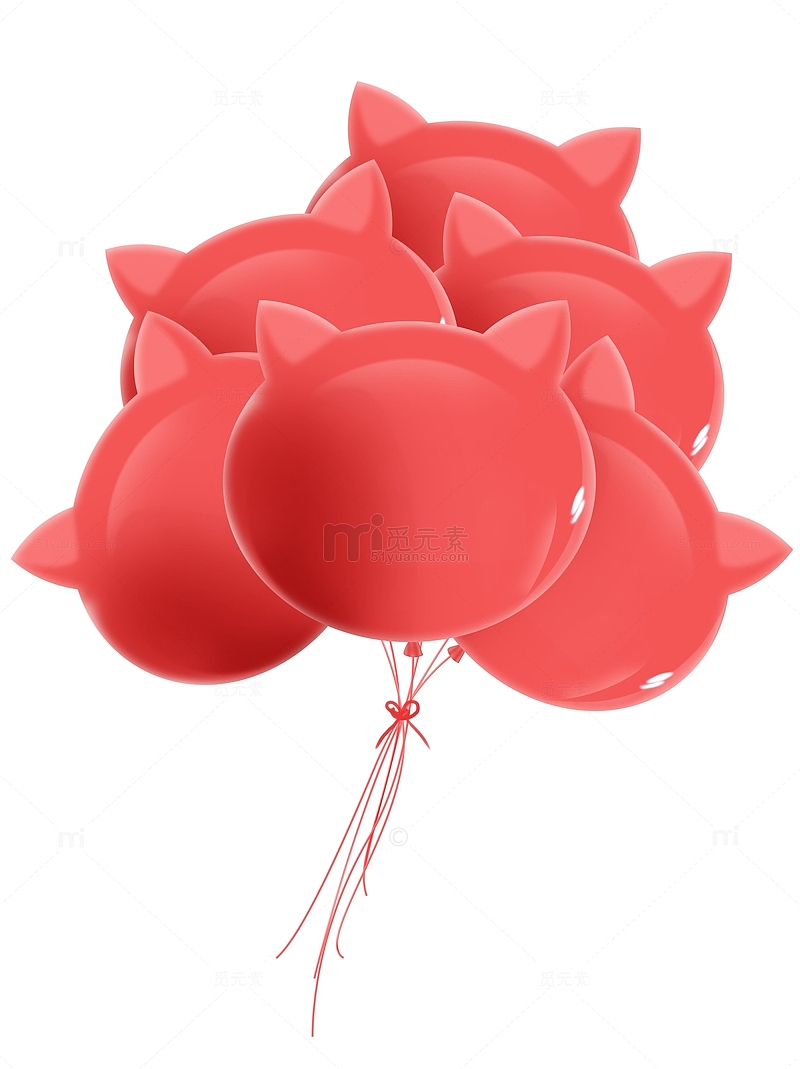 红色粉色猫咪小猫漂浮气球毕业季元素素材