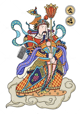 国潮风门神秦琼春节手绘