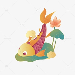 矢量手绘国潮风锦鲤装饰元素