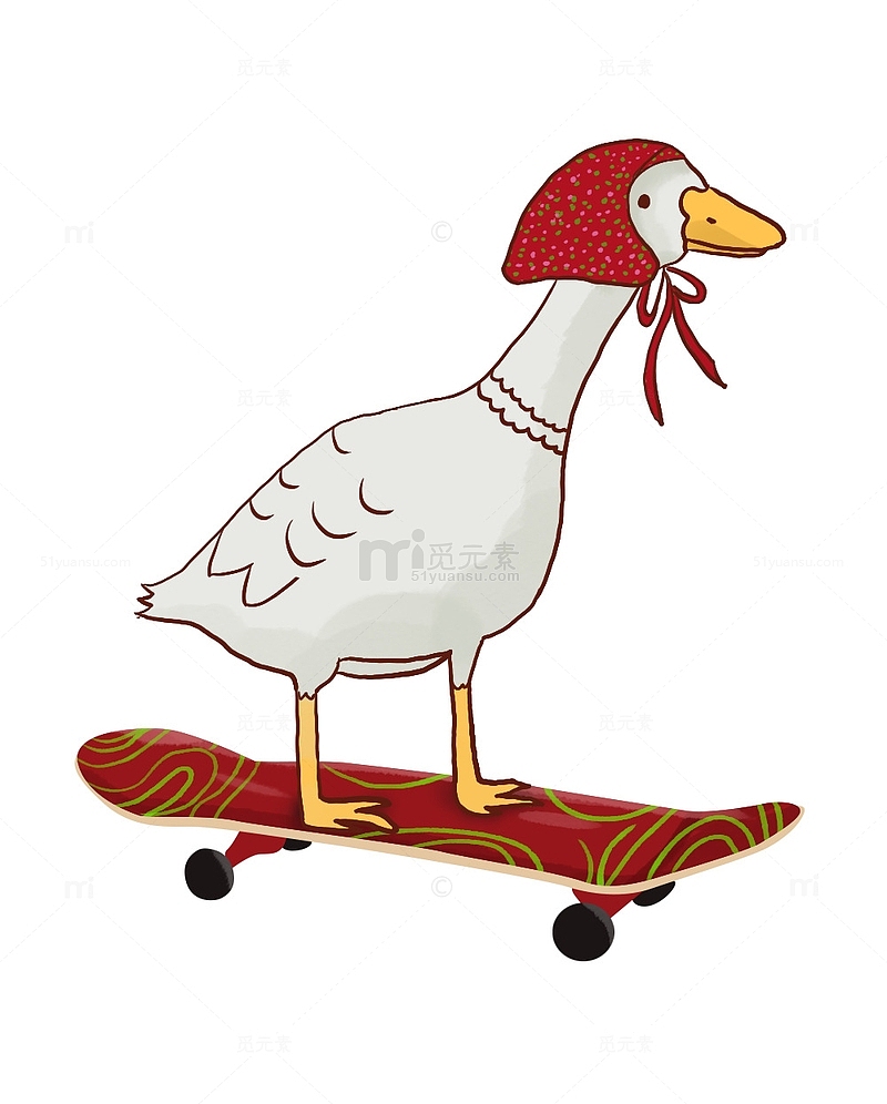 带头巾站滑板车上鸭子手绘
