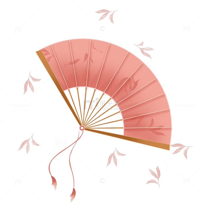 粉色国潮中国风扇子古风手绘卡通