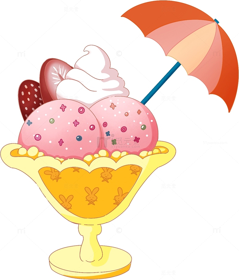 夏天冰淇淋元素雪糕草莓夏天蛋筒元素