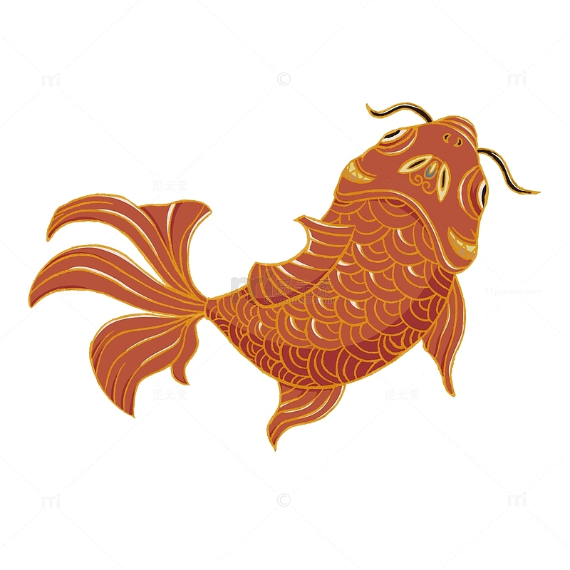 中国风国潮手绘锦鲤插画元素