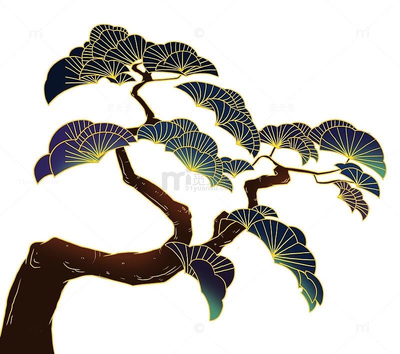 手绘 国潮 松树 装饰物元素