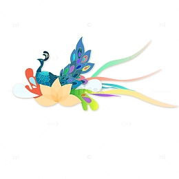 彩色中国风国潮凤凰莲花扁平插画元素