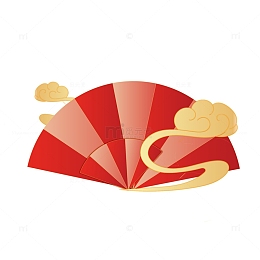 矢量手绘国潮风扇子红色装饰元素