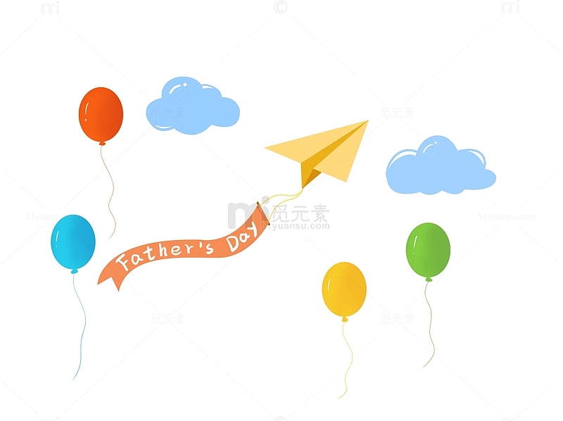 可爱卡通手绘父亲节小飞机条幅气球云朵