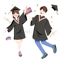 穿学士服的大学生毕业生毕业季扁平手绘图
