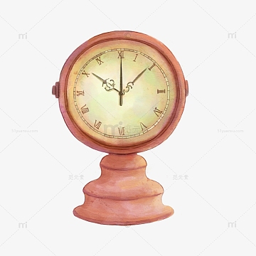 水彩手绘复古时钟插画元素