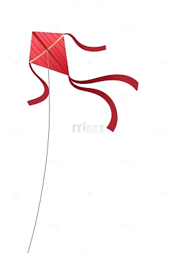 夏天 红色风筝 儿童画 元素