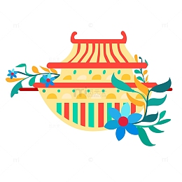 中国风宫殿国潮扁平插画建筑