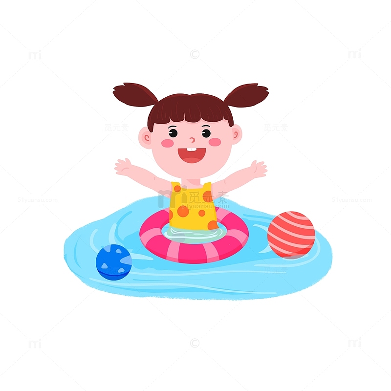 可爱儿童游泳夏至元素