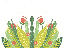 绿色小清新鲜花草丛绿色植物夏至手绘插画