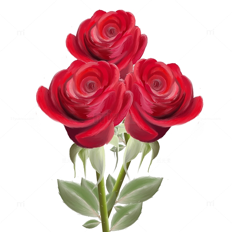 红色手绘油画一束玫瑰花七夕情人节免抠元素