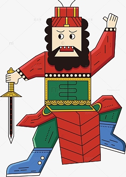 红色传统年画钟馗扁平化插画国潮手绘
