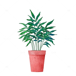 水彩绿色植物盆栽元素