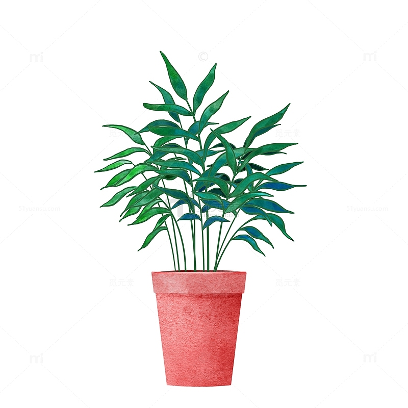 水彩绿色植物盆栽元素